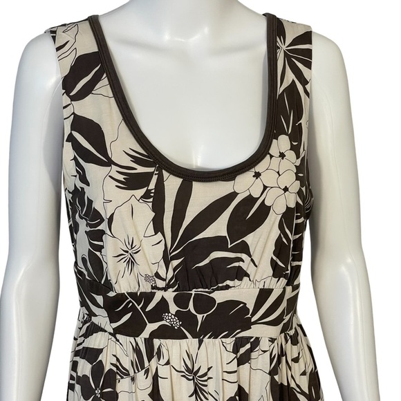Tommy Bahama Brown Ivory Silk Tropical Palm Sleeveless Embellished Dress Sz 8/10 - Picture 2 of 11